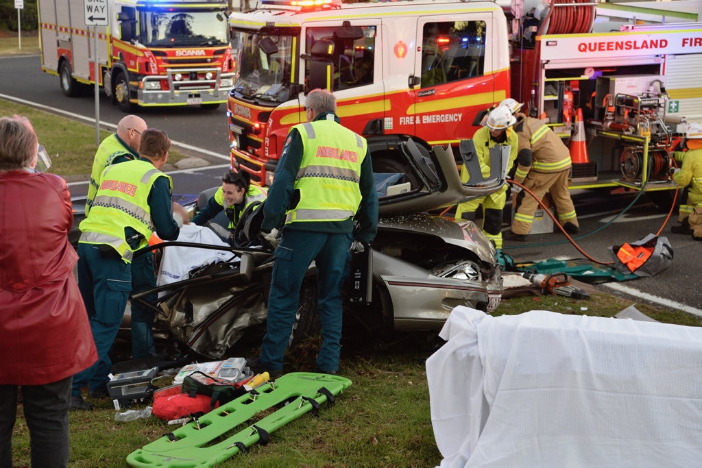 A three-vehicle crash on the top of the Toowoomba Range. Picture: Kevin Farmer