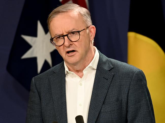 Australian Prime Minister Anthony Albanese announces the Australians will be able to access the $750 Covid isolation payments until September 30. Picture: NCA NewsWire / Jeremy Piper