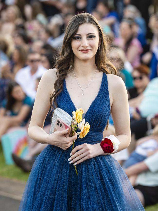 Nsren Domat arrives at Harristown State High School formal at Highfields Cultural Centre, Friday, November 18, 2022. Picture: Kevin Farmer