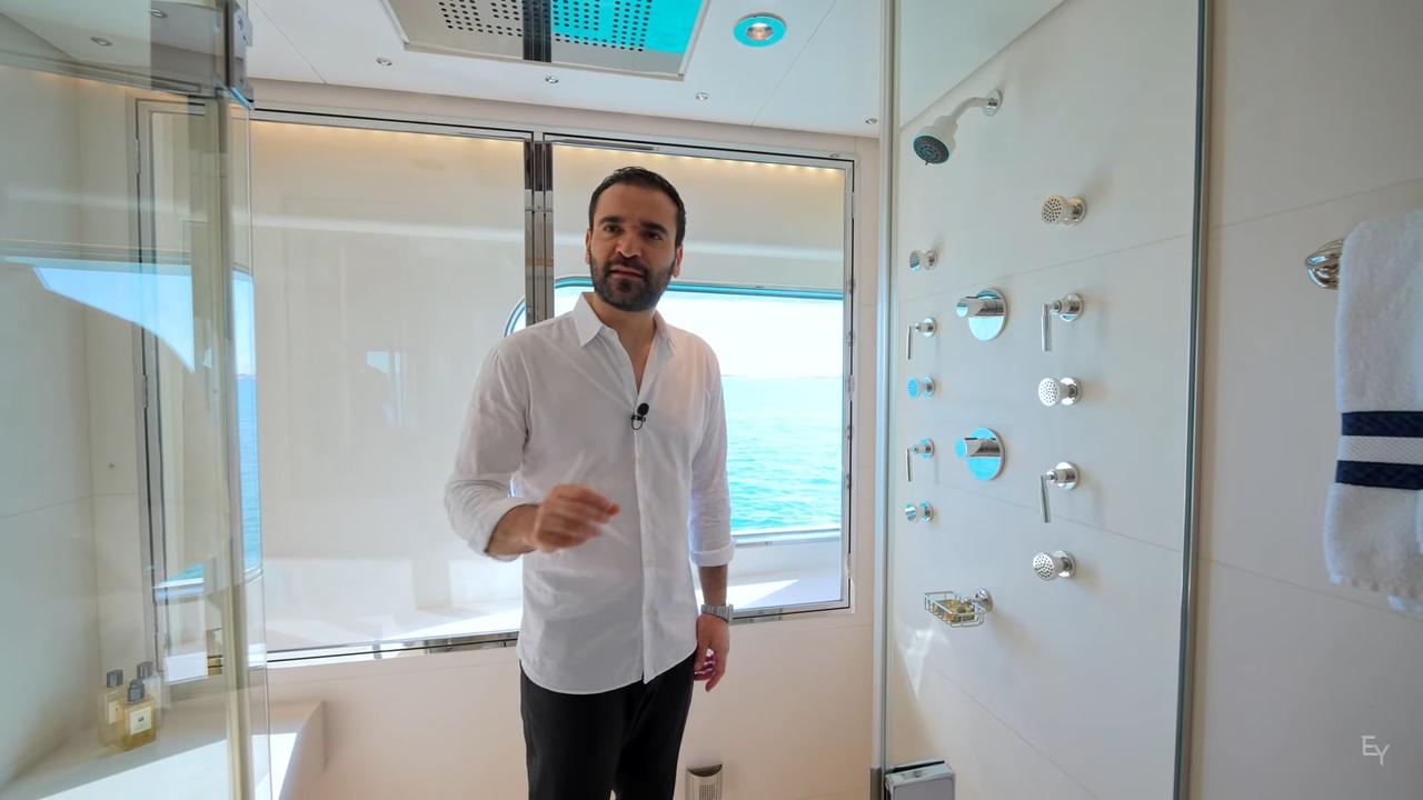 Enes Yilmazer stands in the Hilfigers’ shower. Picture: Enes Yilmazer/YouTube