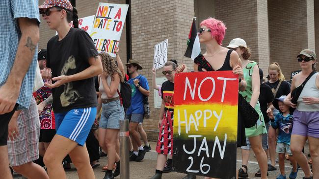 Hundreds of Territorians demonstrated on Invasion Day 2024 by marching from Civic Park through Darwin city on Friday, January 26. Picture: Zizi Averill