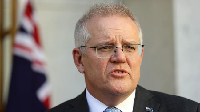 Scott Morrison snapped back at a reporter who questioned the integrity of soldiers. Picture: Gary Ramage / NCA NewsWire