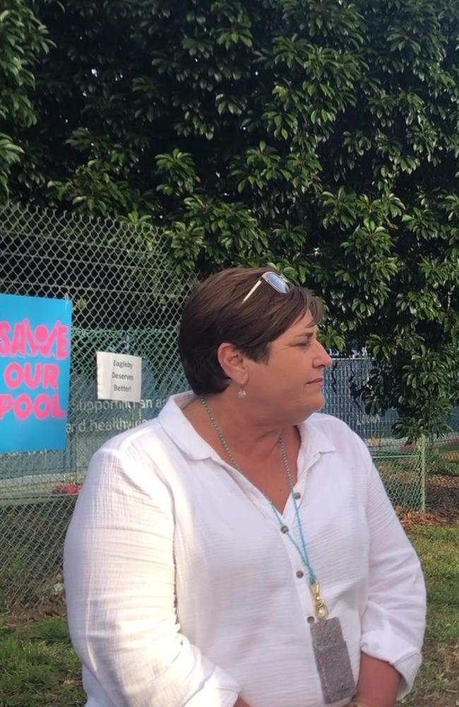 A Logan City Council officer tells the crowd that councillor Karen Murphy was not allowed to speak at the ‘community engagement’ event.