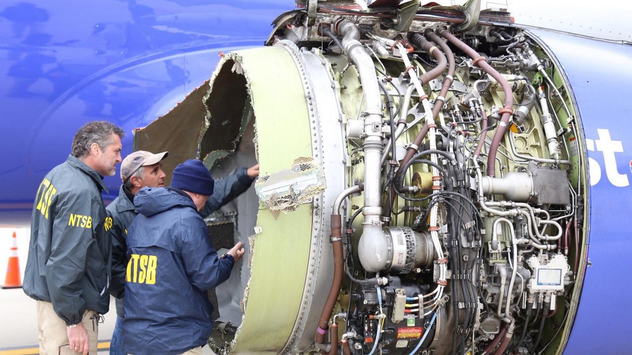 The left engine on the Southwest Aircraft exploded mid-flight. Picture: EPA/NTSB.