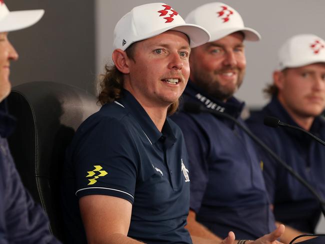 ADELAIDE, AUSTRALIA - APRIL 20: Team Ripper, Matt Jones, Cameron Smith, Marc Leishman and Jed Morgan ahead of Liv Golf Adelaide at The Grange Golf Club on April 20, 2023 in Adelaide, Australia. (Photo by Sarah Reed/Getty Images)