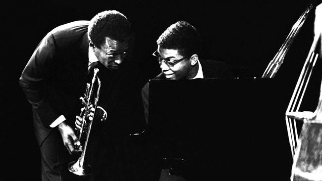 American jazz trumpeter Miles Davis and Herbie Hancock performing in Copenhagen in 1967. Picture: Jan Persson/Getty.