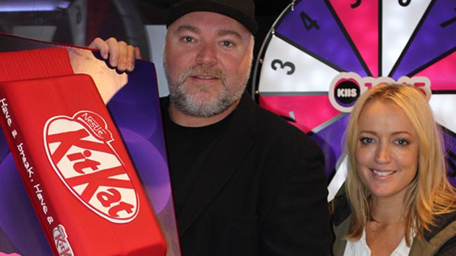 Prize caller ... Kyle and Jackie O spun the prize wheel for their birthday caller ‘Erica’ — actually Merrick Watts from rival network 2Day FM. Picture: Supplied