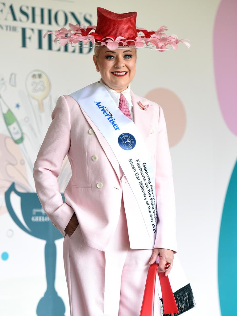 Fashions on the Field Millinery of the Day winner Eliza Fraser. Picture: David Smith