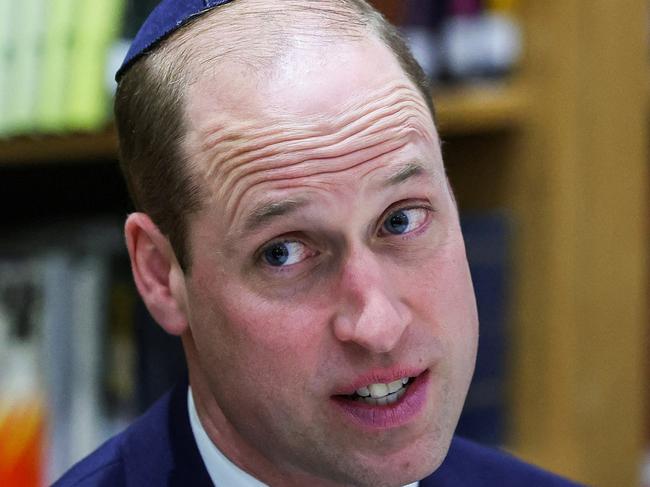 LONDON, ENGLAND - FEBRUARY 29: Prince William, Prince of Wales wears a kippah as he visits the Western Marble Arch Synagogue on February 29, 2024 in London, England. (phot by Toby Melville - WPA Pool/Getty Images)