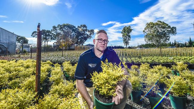 Heyne’s Wholesale Nursery manager Carl Heyne is concerned about the impact of proposed new air safety zones on the Burton business. Picture: ROY VANDERVEGT/AAP