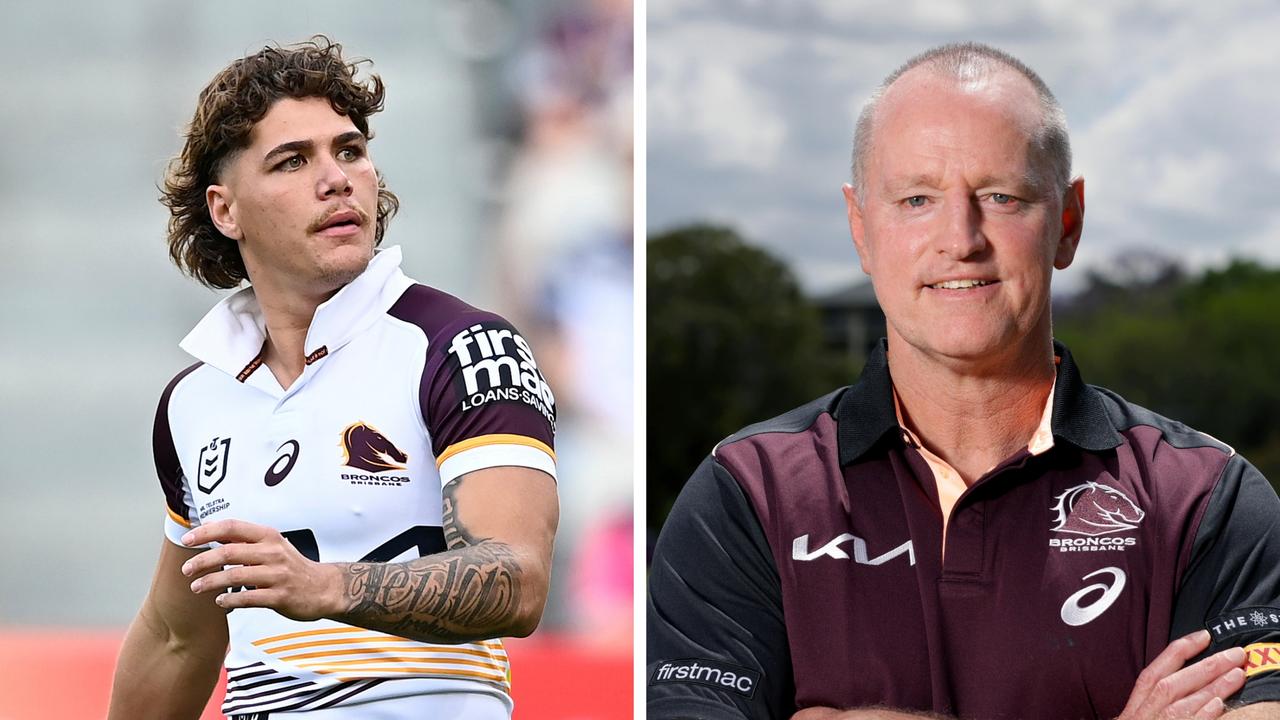 Michael Maguire (right) has been putting Reece Walsh (left) and his Broncos teammates through their paces in pre-season. Image: Getty