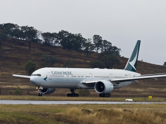 A Cathay Pacific Boeing 777-300 takes off from Toowoomba Wellcamp Airport bound for Hong Kong, Sunday, June 14, 2020. Picture: Kevin Farmer
