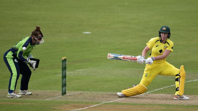 Tahlia McGrath of Australia reverse sweeps during the Ireland Women v Australia Women - T20I Tri-Series match . (Photo by Charles McQuillan/Getty Images)