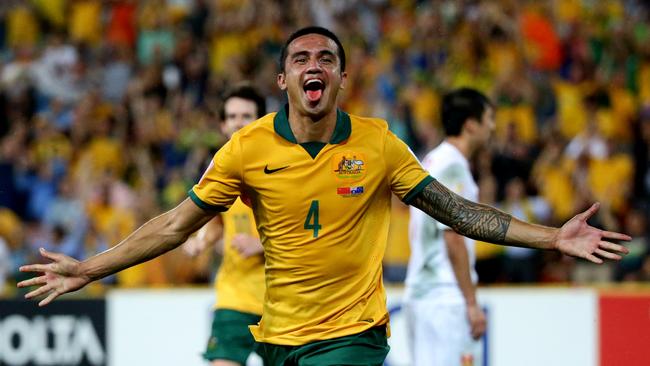 Tim Cahill of Australia celebrates a goal during the AFC Asian Cup Quarter-Final between the Socceroos and China played at Suncorp Stadium. Pic Darren England.