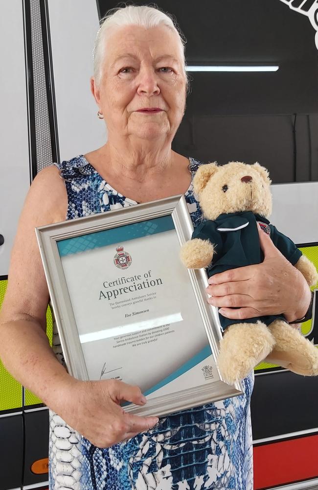 Ilse Simonsen has knitted together 1000 teddy bears for Sarina paramedics to take out on jobs. Picture: Duncan Evans