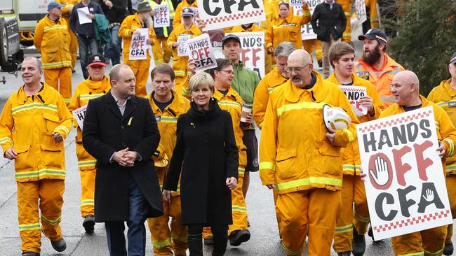 Minister for Foreign Affairs, Julie Bishop walked with protesters. Picture: Norm Oorloff