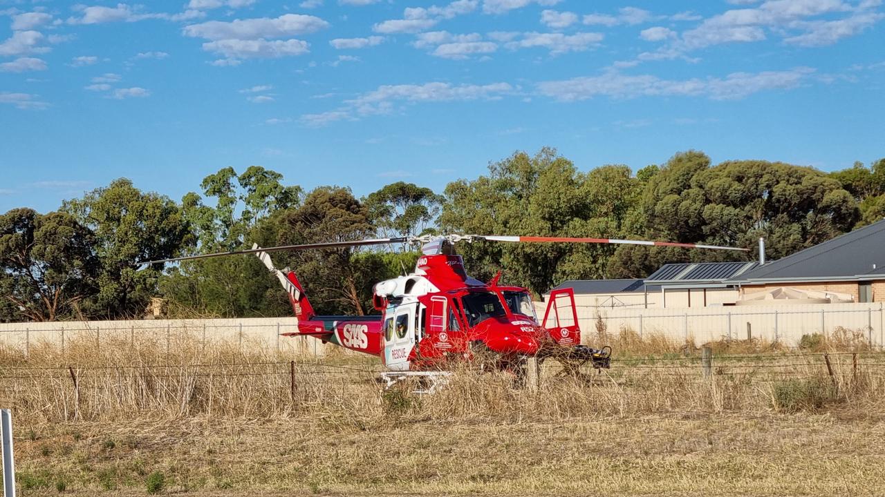 The emergency helicopter at the scene of a fatal crash at the intersection of Dawkins Rd and Germantown Rd, Two Wells. Picture: Supplied.