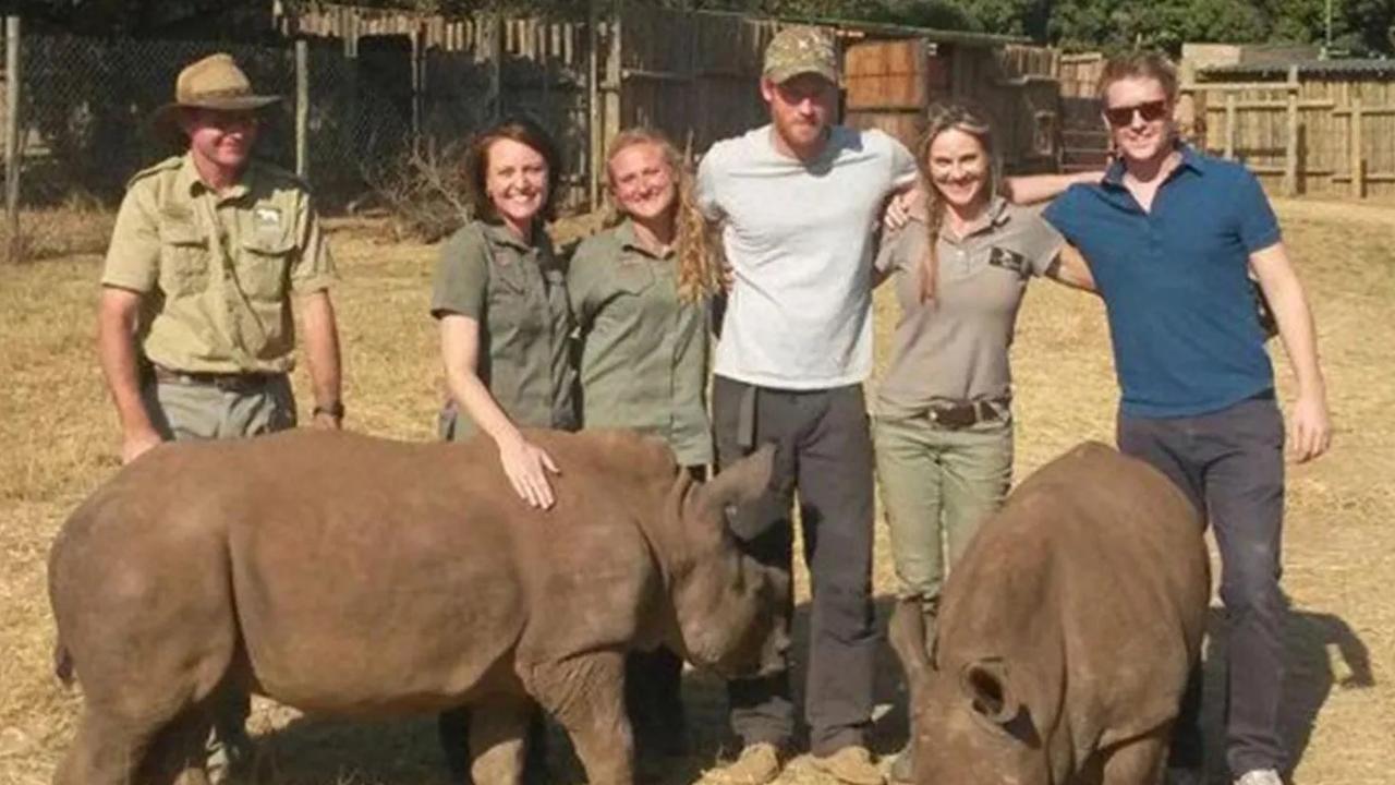 Prince Harry and Hugh Grosvenor (far right) seen on a trip to Africa in 2015. Picture: Care for Wild/X