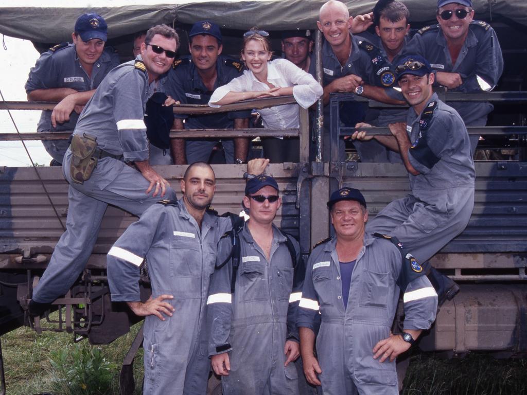 Kylie Minogue with Australian troops in Dili, East Timor, 1999