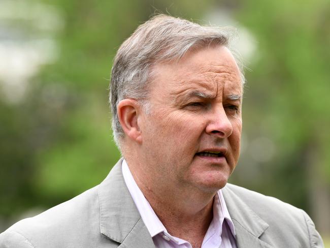 Leader of the Opposition Anthony Albanese is seen speaking to media during a doorstop in Marrickville, Sydney, Saturday, October 5, 2019. (AAP Image/Bianca De Marchi) NO ARCHIVING