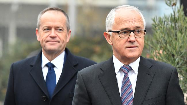 Prime Minister Malcolm Turnbull (right) retains his lead over Opposition Leader Bill Shorten (left) in the latest Newspoll. Picture: AAP Image/Mick Tsikas