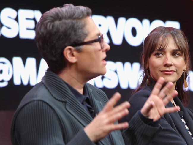 Jill Soloway, left, and Rashida Jones, right, onstage during the 2018 MAKERS Conference in Los Angeles, California. Picture: Rachel Murray/Getty