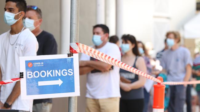 People line up for vaccines. Picture: Tara Croser