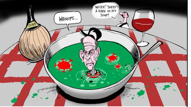 Warren Brown Cartoon for Daily Telegraph edition Friday 07/08/2020 Wayne Bennett Covid breach Rabbit stew.