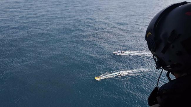 Westpac Lifesaver Rescue Helicopter on scene at Cudgen Headland where a boat overturned. Photo Supplied