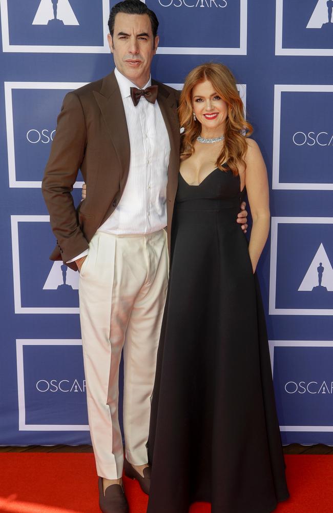 Sacha Baron Cohen and Isla Fisher attend a screening of the Oscars on April 26, 2021 in Sydney, Australia. Picture: Rick Rycroft-Pool/Getty Images