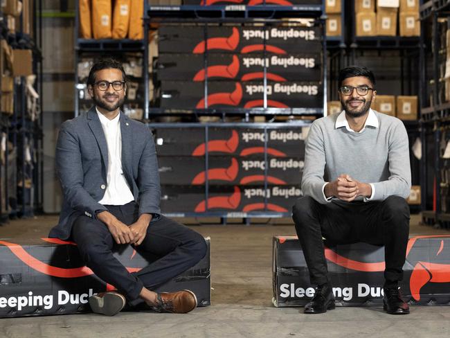 21/10/2020: Sleeping Duck founders Winston Wijeyeratne and Selvam Sinnappan at their warehouse in Mulgrave, Melbourne. Picture: David Geraghty