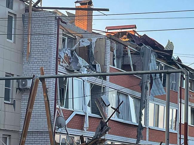 Damage in the town of Sudzha caused by shelling from Ukranian forces. Picture: Governor of Kursk Region/AFP