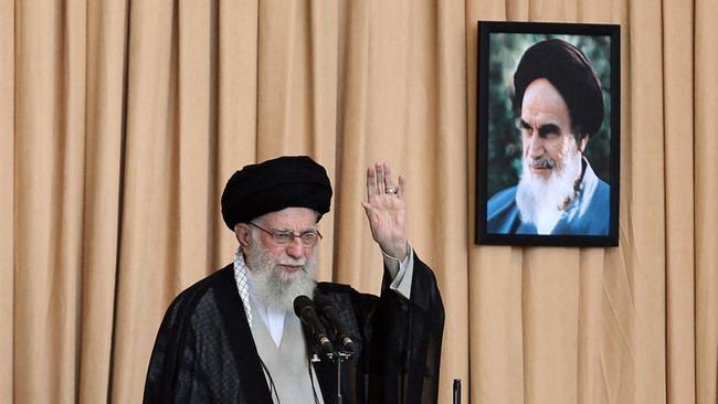 A handout picture provided by the Iranian Supreme Leader Ali Khamenei’s office shows him delivering the sermon for the Friday prayer ceremony in Tehran on October 4, 2024. (Photo by KHAMENEI.IR / AFP)