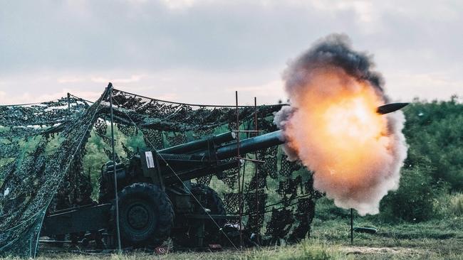 A US-made 155mm howitzer firing during a drill at Penghu islands. The United States vowed to keep boosting the island's defences as tensions soar with Beijing. Picture: AFP