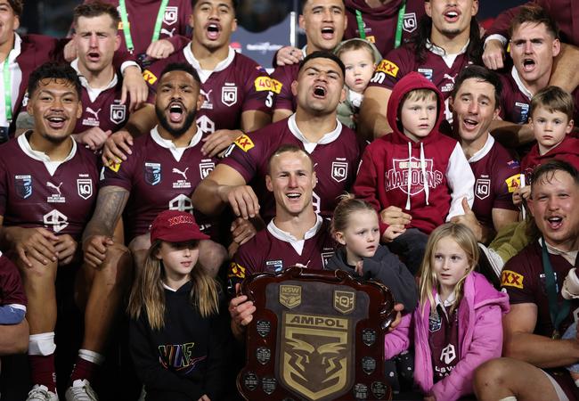 Daly Cherry-Evans and the Maroons celebrate Origin victory. Picture: Getty