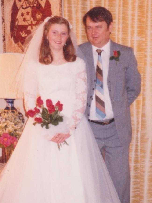 Tricia Riggs with her father on her wedding day in 1984