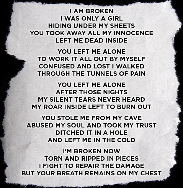 This poem was written by 17 year-old Abbey who killed herself after the courts allowed her sexually abusive father to spend time with her.