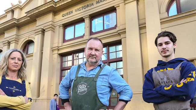 Queen Victoria Market traders opposed to the proposed safe injecting room in Victoria St. Picture: Ian Currie