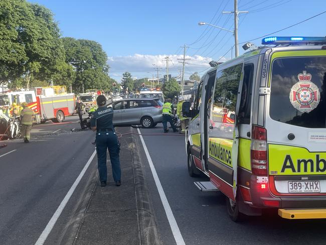 Ambulance officers at the scene. Picture: Jonathan O'Neill