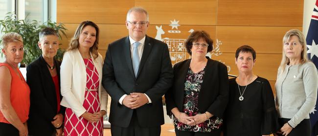 Prime Minister Scott Morrison at a meeting of veterans’ families this month. Picture: Adam Taylor