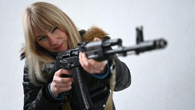 A woman at a civilian self-defence course in Lviv, western Ukraine. Picture: AFP