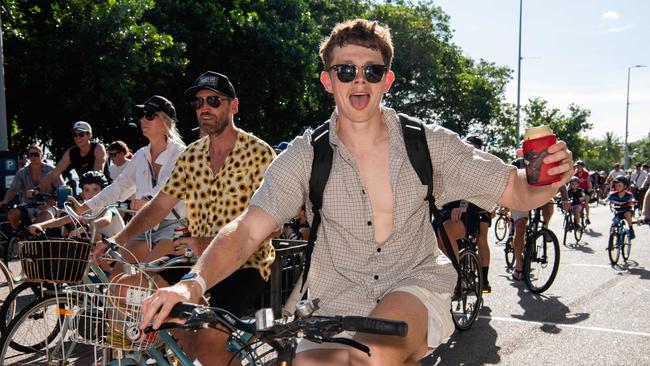 DJ on the Bike Dom Whiting hit the streets of Darwin for the first time. Picture: Pema Tamang Pakhrin