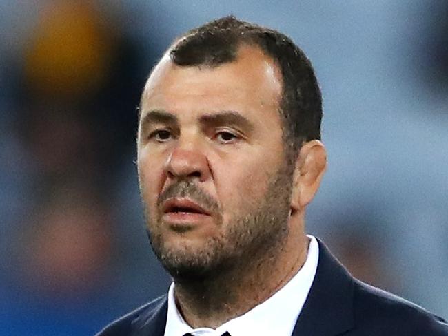 SYDNEY, AUSTRALIA - AUGUST 18:  Wallabies coach Michael Cheika watches his players warm up during The Rugby Championship Bledisloe Cup match between the Australian Wallabies and the New Zealand All Blacks at ANZ Stadium on August 18, 2018 in Sydney, Australia.  (Photo by Cameron Spencer/Getty Images)