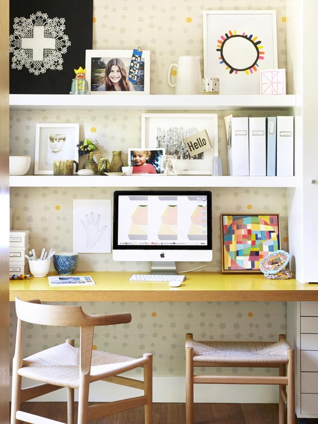 The downstairs study nook is bursting with personality. Picture: Zan Wimberley