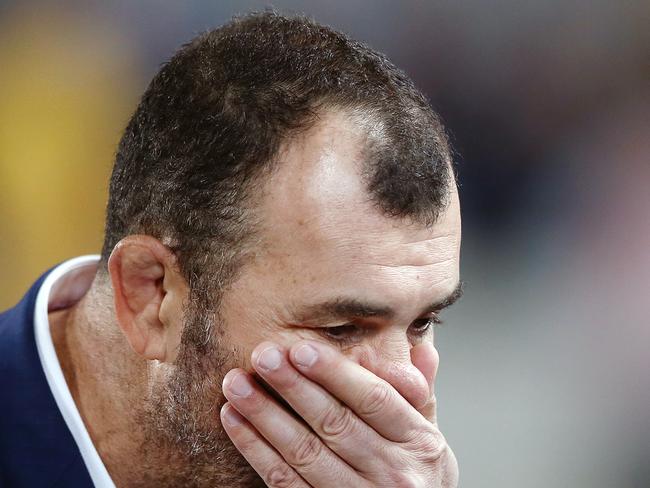 AUCKLAND, NEW ZEALAND - AUGUST 17: Head Coach Michael Cheika of the Wallabies looks on after losing The Rugby Championship and Bledisloe Cup Test match between the New Zealand All Blacks and the Australian Wallabies at Eden Park on August 17, 2019 in Auckland, New Zealand. (Photo by Anthony Au-Yeung/Getty Images)