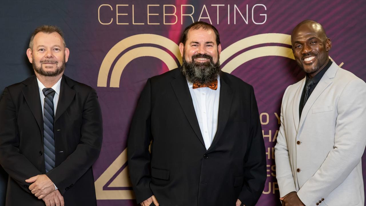 Laurie Willett, Mick Storch, and Kay Nyenuh at the 2021 Resource Industry Network awards at the MECC. Picture: Tristan Mariano