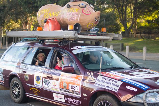 The Flying Peanut team, led by Les Porter, sets off on the 2018 Great Endeavour Rally. Picture: Red Hot Shotz