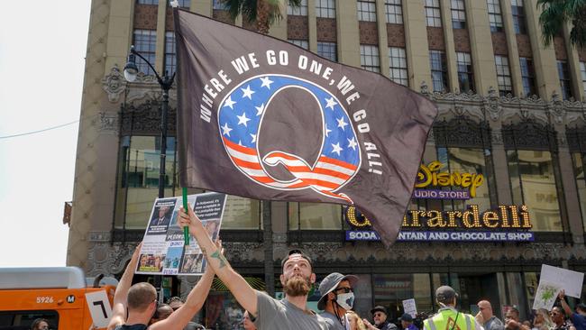 QAnon demonstrators in Los Angeles. Picture: AFP