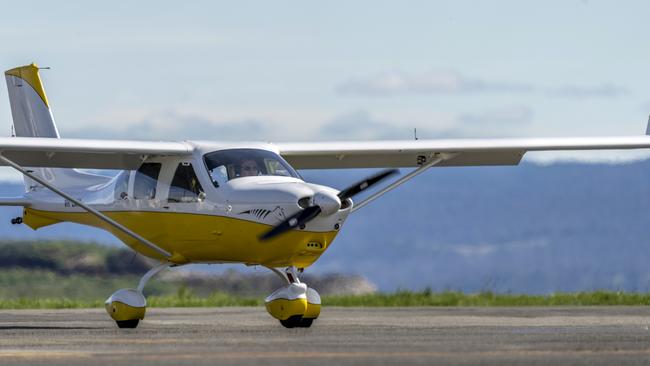 Darren Hopkins’ plane on the runway. Picture: Rob Burnett