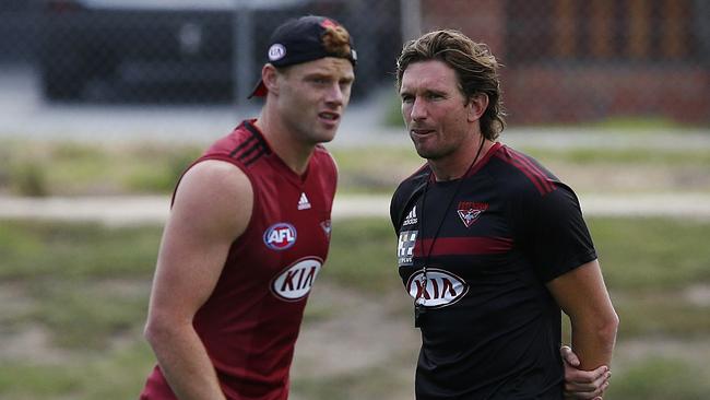 Adam Cooney and James Hird at Essendon training. Picture: Wayne Ludbey